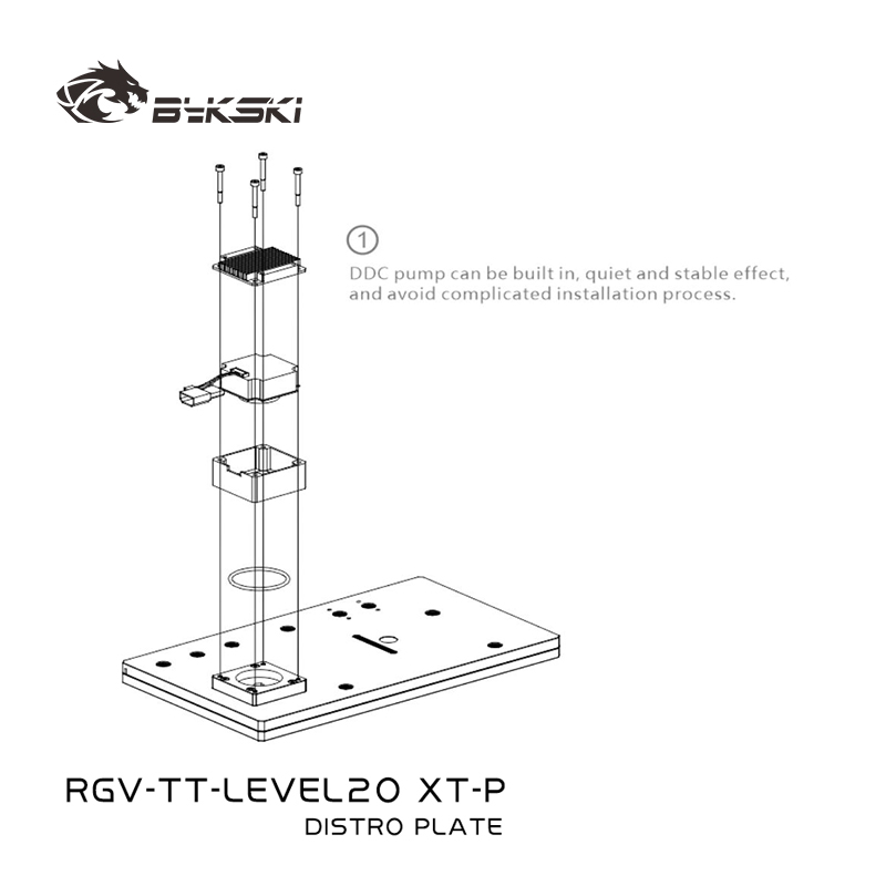 Distro Plate Ddc Pump Combo - Bykski RGV-TT-LEVEL20XT-P Акриловая дистро-плита/базер для платы